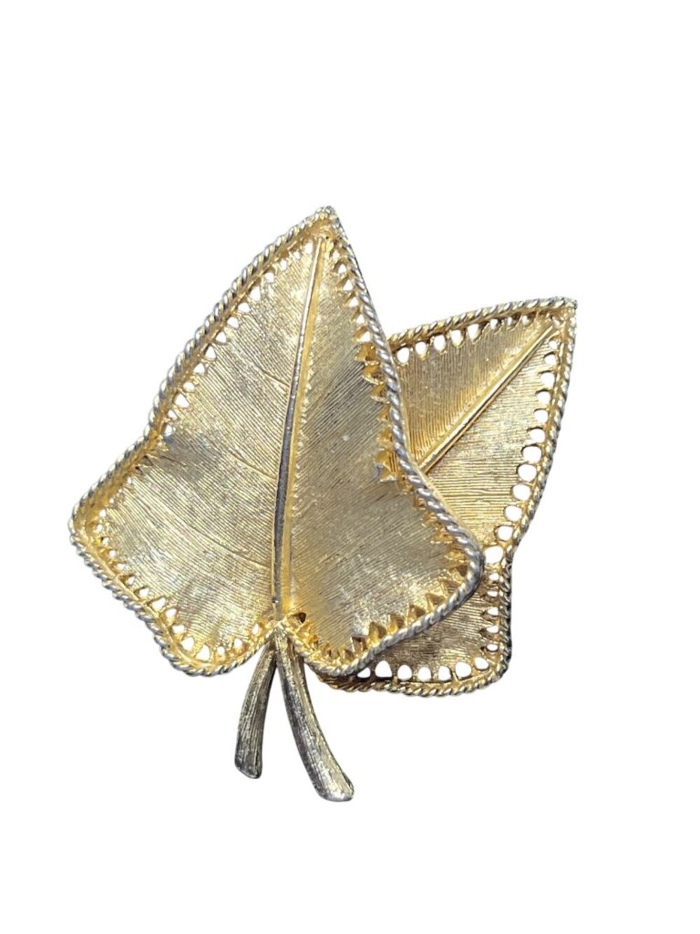 BSK Gold Tone Double Ivy Leaf Brooch (6421)